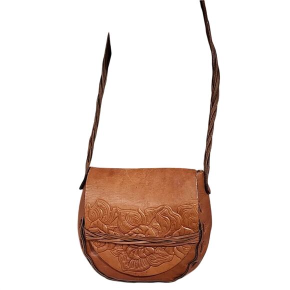 Patricia Nash‎ Brown Tooled Leather Saddle Bag crossbody purse - Picture 2 of 16